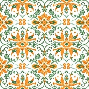 Orange & Green Motifs on White