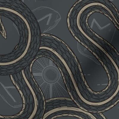 Coiled Snakes on Spooky Fortune Telling Background in Grey