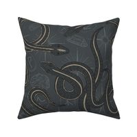 Coiled Snakes on Spooky Fortune Telling Background in Grey