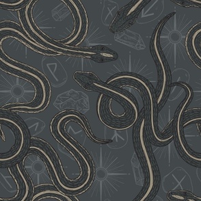 Coiled Snakes on Spooky Fortune Telling Background in Grey