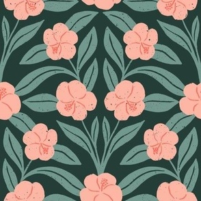 Jungle Flower in Paradise Pink | Large Version | Bohemian Style Pattern on Green