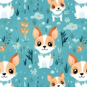 Adorable Dogs on Teal