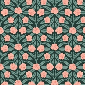 Jungle Flower in Paradise Pink | Small Version | Bohemian Style Pattern on Green