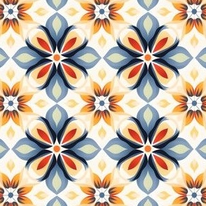 Blue, Red & Yellow Floral Motifs