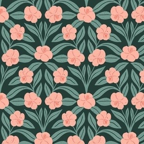 Jungle Flower in Paradise Pink | Medium Version | Bohemian Style Pattern on Green