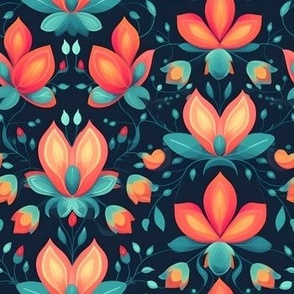 Orange and Green Floral