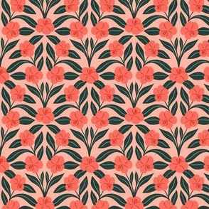 Jungle Flower in Sunset Pink | Small Version | Bohemian Style Pattern in Red and Green