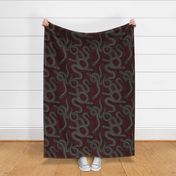 Coiled Snakes on Spooky Fortune Telling Background in Deep Crimson Red