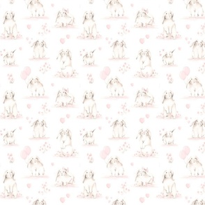 Sketch Bunnies with Hearts and Flowers in Blush Pink - Small Scale