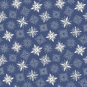(M) Pastel Snowflakes REetro Christmas Navy Blue and Cream 