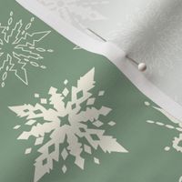 (M) Pastel Snowflakes REtro Christmas Sage Green and Cream 