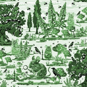 Playful Quirky Whimsical Countryside Mice Toile, Bumble Bees, Black Birds, Crystal Balls and Lupin Flowers, Fun Whimsical Mouse Tale and Friends