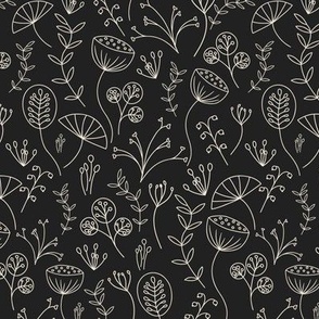 Delicate Floral Doodle in Black and Cream