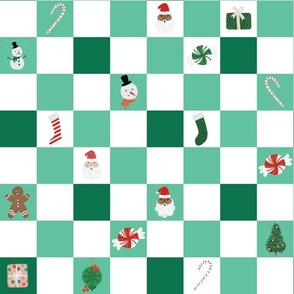 whimsy green christmas icon checkerboard