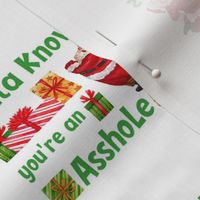 3" Panel on 4.5" Swatch Santa Knows You're an Asshole Sarcastic Christmas on White for Quilt Squares Craft Projects Potholders