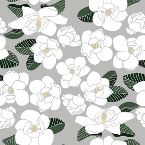 medium - white magnolia blooms on grey