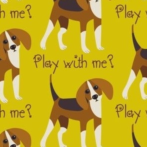 Beagle puppy dog / play with me / yellow