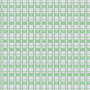 LARGE: Shapes white Squares, Rectangles, Straight Lines, and Little Crosses on a green 