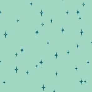 Scattered Stars - Hand-drawn celestial diamonds - Teal Blue Stars on Turquoise Sky