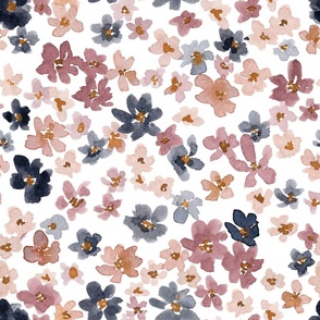 Jumbo - Whimsy Loose Ditsy Watercolour Florals - White