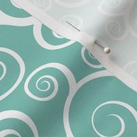 Fancy Swirls - White on Teal