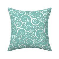 Fancy Swirls - White on Teal