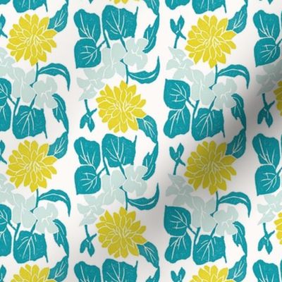  block print - mixed floral - aqua/gold