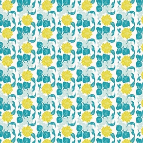  block print - mixed floral - aqua/gold