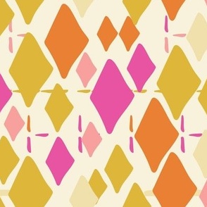 Happy Diamonds - Pink And Orange And Chartreuse On Cream.