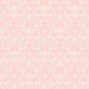 Hand Drawn Floral Print – White Outline on Light Pink – 4 inch x 3 inch Repeat – Boho Rose Collection