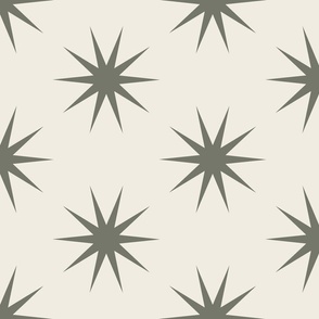 stars - creamy white_ limed ash green -  LARGE SCALE ssimple geometric
