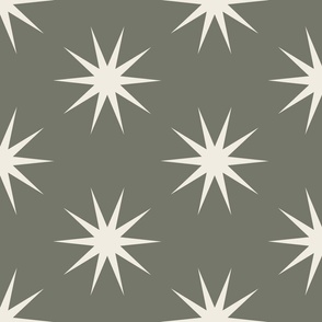 stars - creamy white_ limed ash green 02 -  LARGE SCALE ssimple geometric