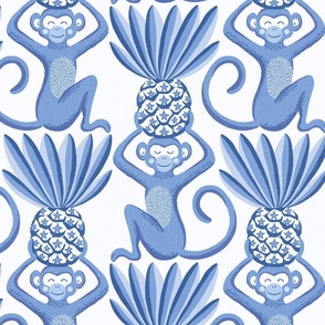 monkeys and pineapples / blue on white