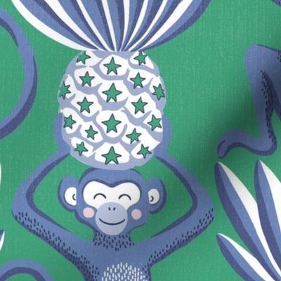 monkeys and pineapples / blue and ming green