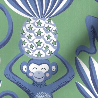 monkeys and pineapples / blue and peapod green