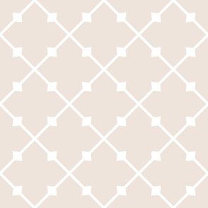 Embellished Neutral Trellis in Light Beige and White - Medium - Country, Farmhouse, Coastal Grandmother
