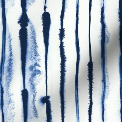 Coastal ink stripes - Blue Navy white - Medium - MetallicWallpaperModern Wallpaper