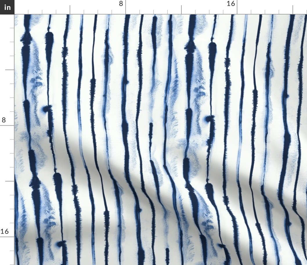 Coastal ink stripes - Blue Navy white - Medium - MetallicWallpaperModern Wallpaper
