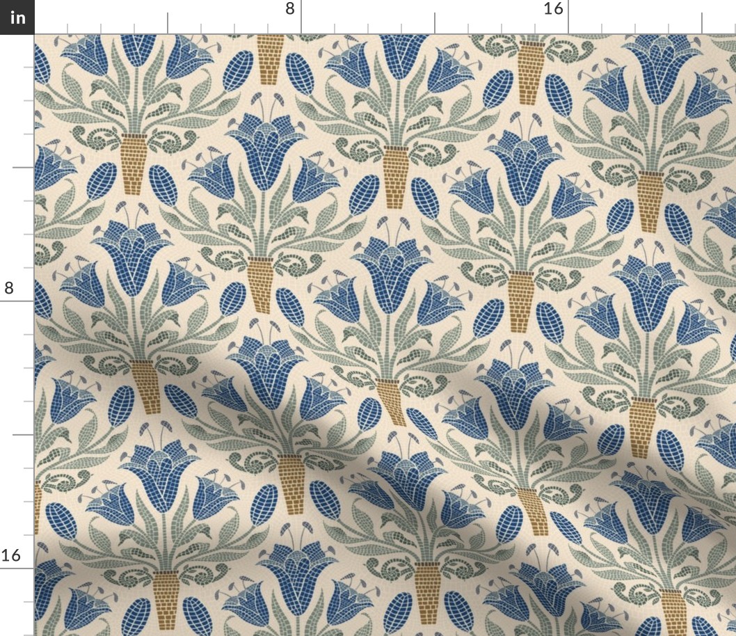 bright blue lily roman mosaic damask-small scale