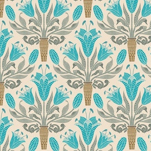 peacock blue lily roman mosaic damask-medium scale