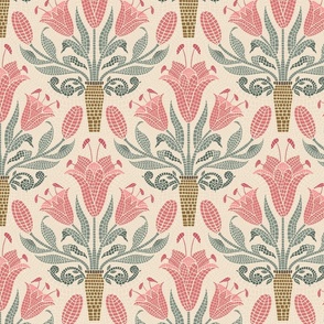 salmon rose lily roman mosaic damask-medium scale