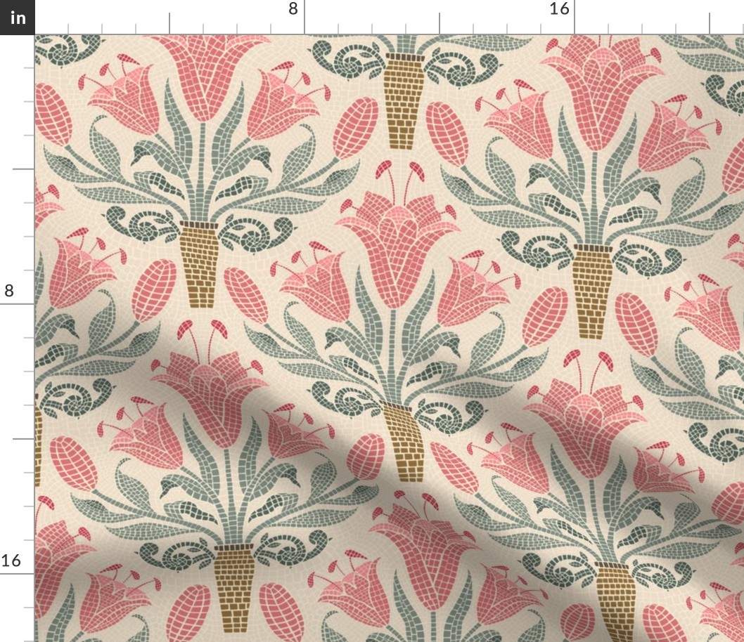 salmon rose lily roman mosaic damask-medium scale