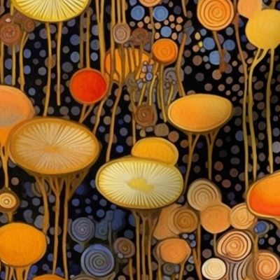 golden abstract mushrooms inspired by gustav klimt