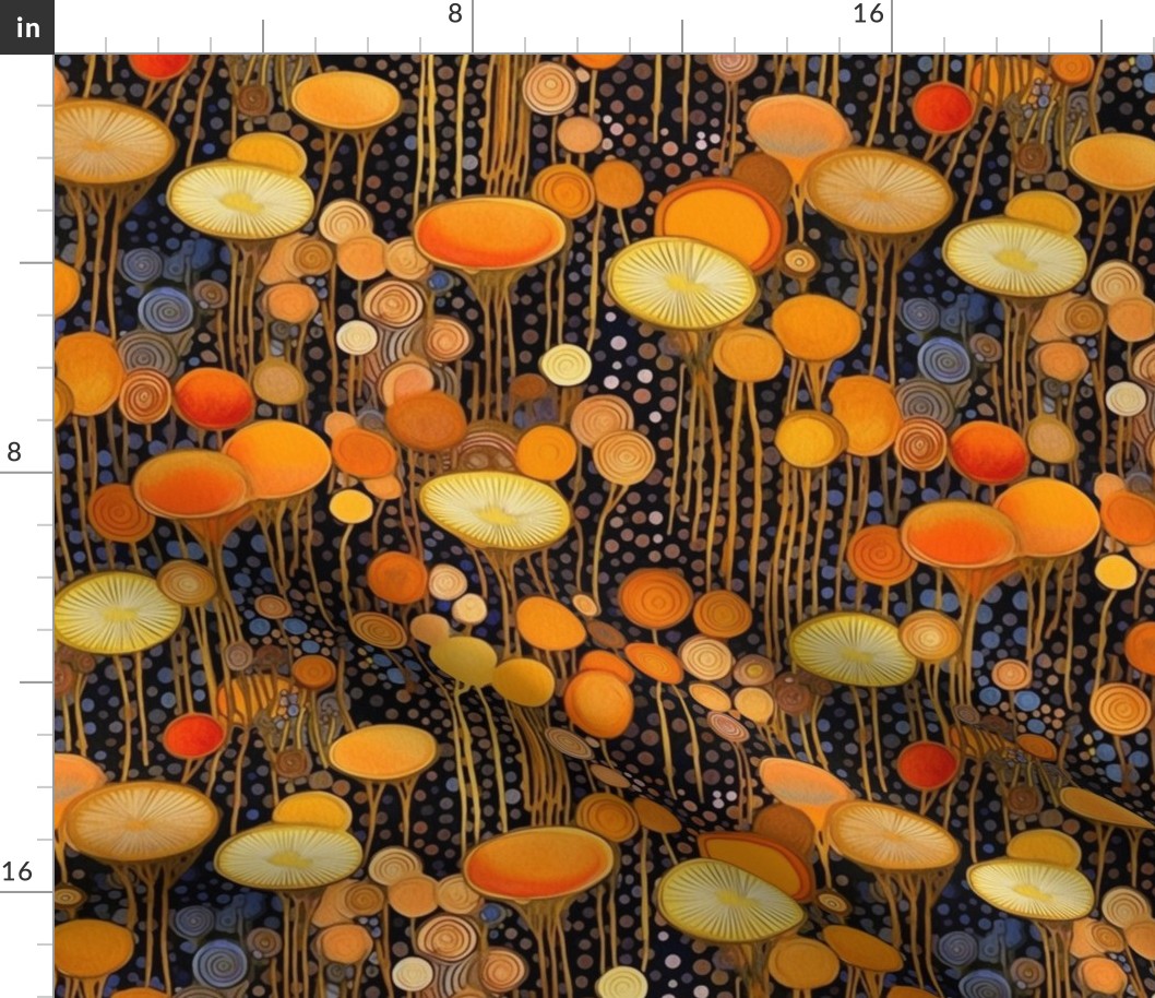 golden abstract mushrooms inspired by gustav klimt
