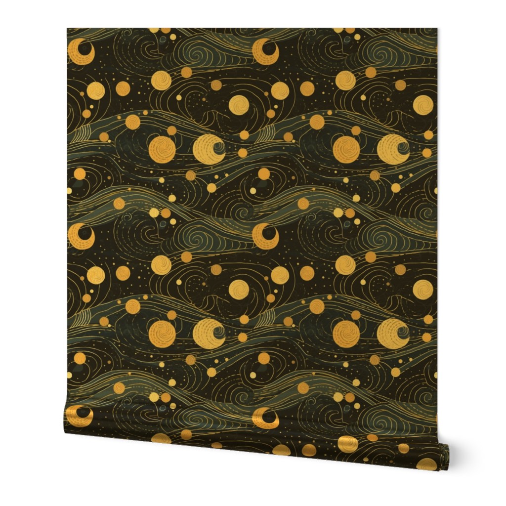 gustav klimt inspired starry night with a crescent moon