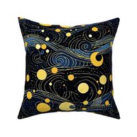 gustav klimt inspired starry night with a crescent moon