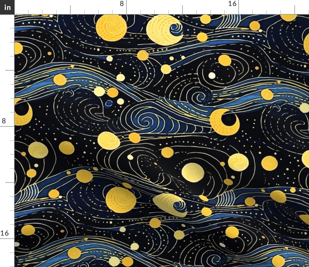 gustav klimt inspired starry night with a crescent moon