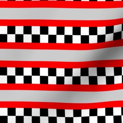 checkerboard stripe black white and red on light gray