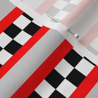 checkerboard stripe black white and red on light gray