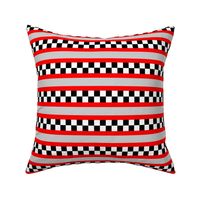 checkerboard stripe black white and red on light gray
